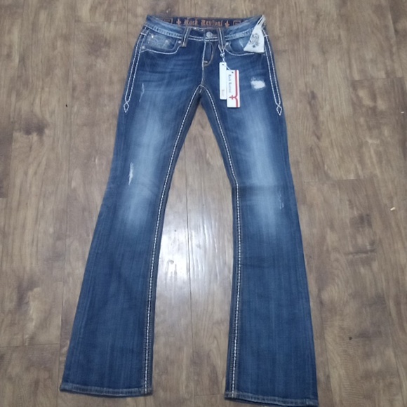 Rock Revival NWT Women's 26 Bootcut Tricia Embellished Faux Leather Flap Pockets - Picture 5 of 11